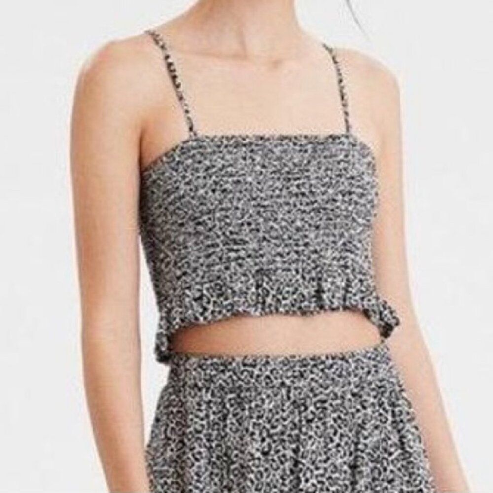 NWT American Eagle Outfitters Womens XS Smocked Leopard Print Crop Tank Top Cami